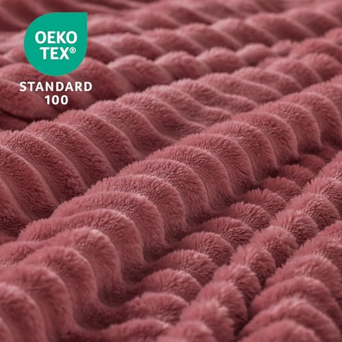Image of BEDELITE Fleece Throw Blanket for Couch - 3D Ribbed Jacquard Soft and Warm Decorative Fuzzy Blanket - Cozy, Fluffy, Plush Lightweight Brick Dust Throw Blanket for Bed, Sofa, 50x60 Inches