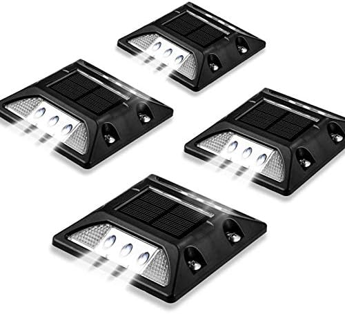 UNIFUN Solar Deck Lights Outdoor, Driveway Dock LED Lights,Solar Powered Waterproof Road Markers for Step Sidewalk Stair Garden Ground Pathway Yard （4pack [Energy Class A+]