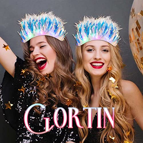 Gortin Light Up Headbands Glowing Crown Led Tiara Crowns Luminous White Feather Head Hoop Sparkly Head Piece Festival & Night Club Costume Headwear Laser Flashing Party Hair Accessories For Women And Girls #TOP6