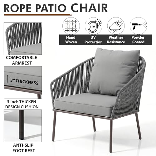 Image of OUTLIVING Outdoor Sofa Set | Balcony Sofa | Patio Furniture Sets | Conversation Sets | Braid & Rope Garden (5 Seater- Grey.)
