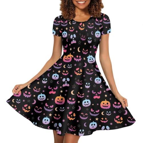 Image of HUGS IDEA Womens Puffy Swing Midi Dress Round Neck Short Sleeve Party A-Line Dresses