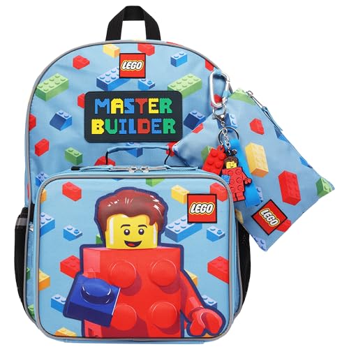 Concept One LEGO Master Builder Conjunto de mochila com lancheira removível e acessórios para bolsa de acessórios