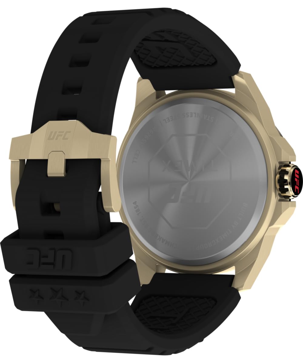 Timex Reloj Hombre UFC Prospect Men's Silicone Caja de Acero Dorado Movimiento de Cuarzo Esfera Negro Correa Silicona Negro con Cierre Hebilla Normal 5 ATM