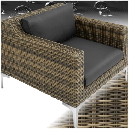 tectake® Fauteuil avec Accoudoirs Ensemble Salon de Jardin Exterieur en Poly Rotin et Aluminium, Salon de Jardin modulable Fauteuil Salon, Mobilier de Jardin...