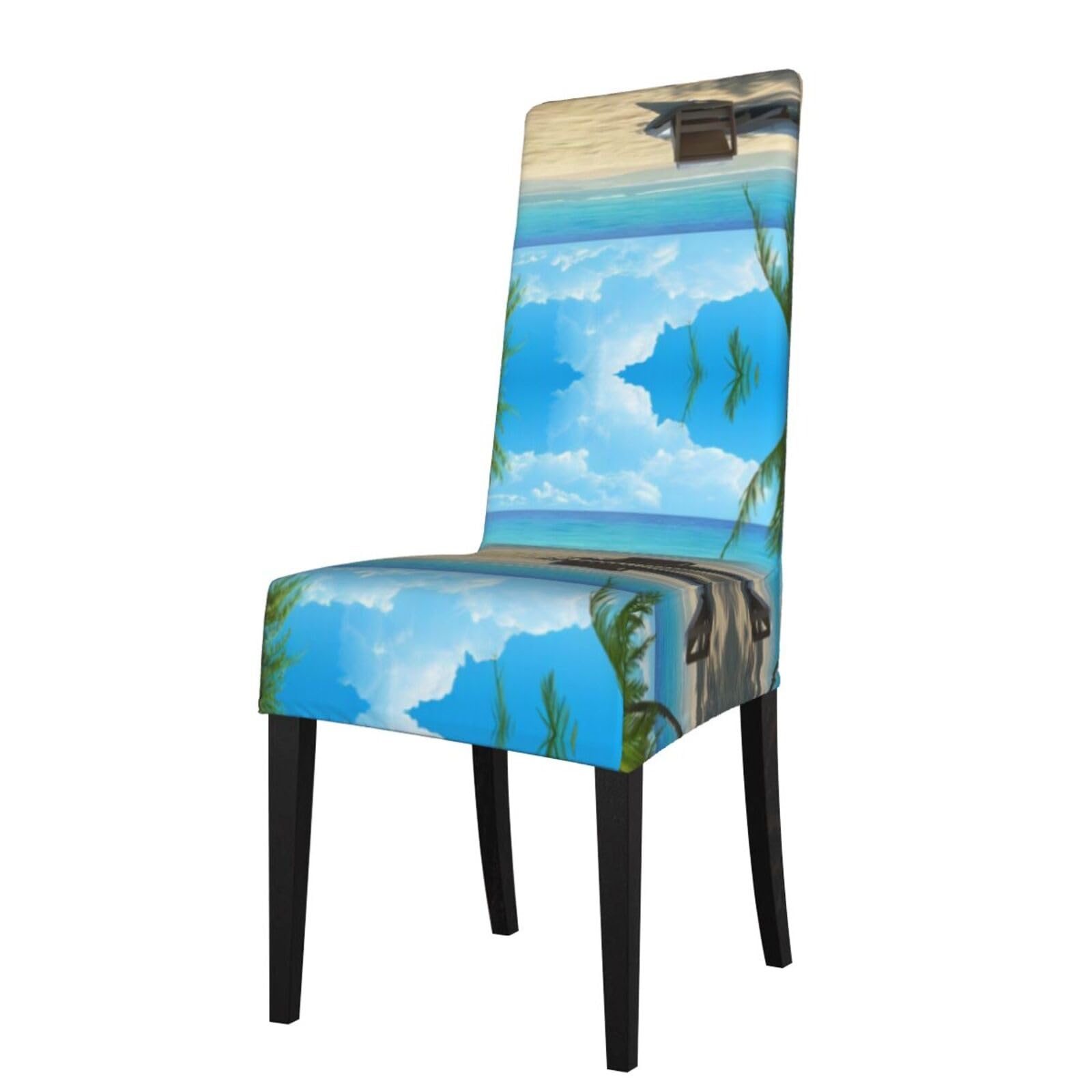 HLSBSSL Hawaiian Beach With Palm Trees Printed dining chair covers, wrinkle-resistant and iron-free, suitable for hotels, banquets, and conferences