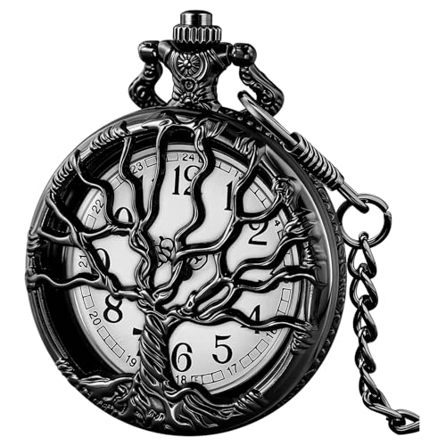 Image of Tiong Pocket Watch Hollow Tree of Life Design Roman Numerals Engraved Bible Verse Quartz Pocket Watch with Chain Custom Pocket Watch Birthday Gifts