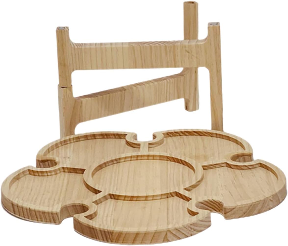 VILLCASE Portable Foldable Outdoor Wine Desk Picnic Table Wooden 35cm Diameter Multi-Function Tray for Camping Beach BBQ and Picnic Supplies
