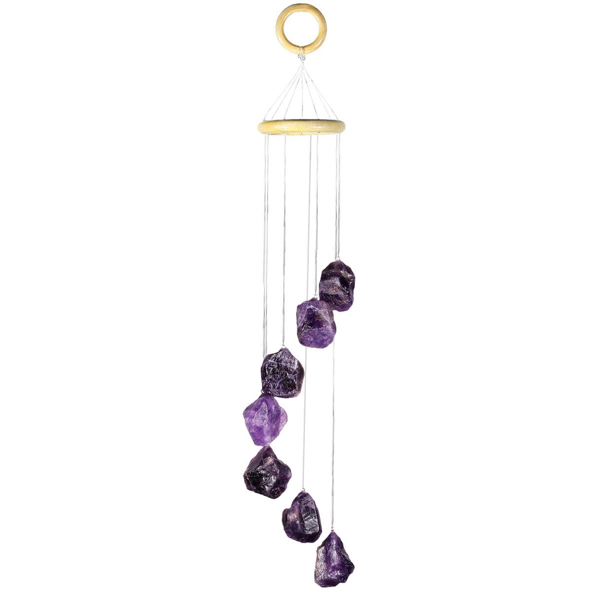 KYEYGWO Améthyst, Carillon à Vent en Pierre de Cristal Naturelle, Chakra Cloche Pendentif Suspendu pour Jardin Fenêtre Maison Décoration Intérieur Extérieur, 40-45cm
