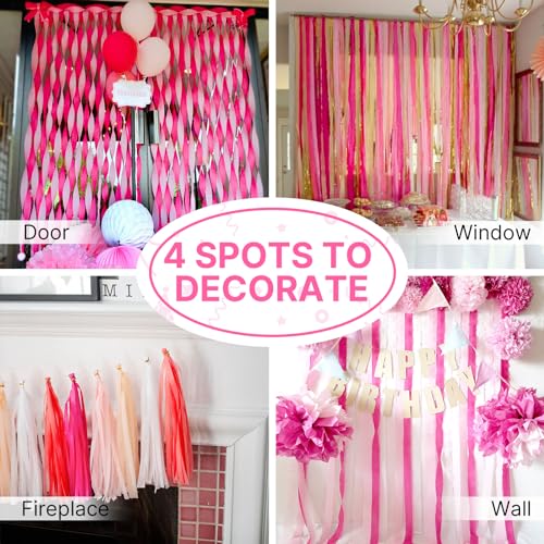 PartyWoo Pink Crepe Paper Streamers 8 Rolls 656 ft Pack of Hot Dark Pink Crepe Paper for Baby Shower Gender Reveal Bachelorette Birthday Party Decorations (1.8 Inch x 82 Ft/Roll), Pink-06
