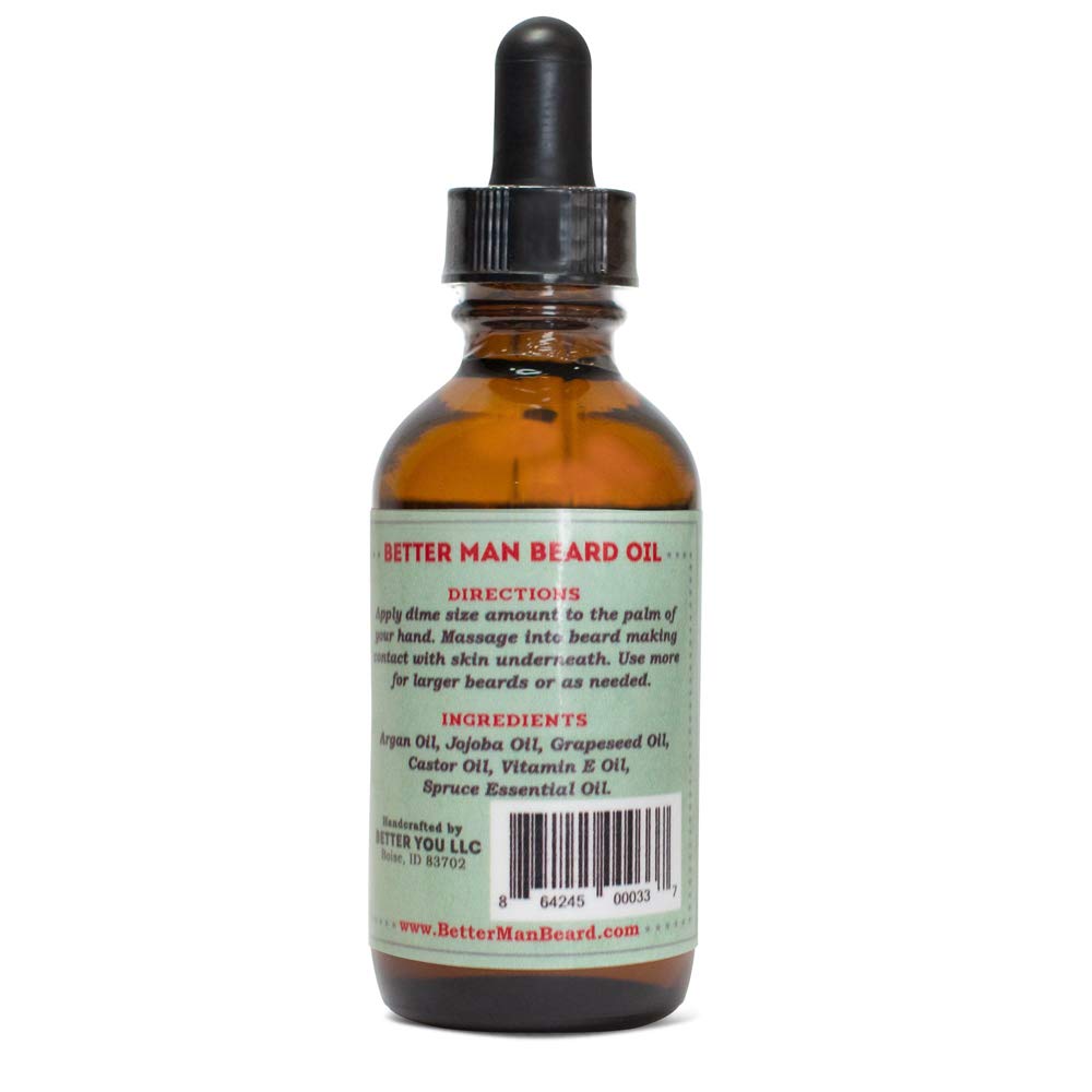 BETTER MAN BEARD Spruce Beard Oil - 2 oz All-Natural Leave-in Beard Conditioner with Therapeutic Grade Essential Oils & 100% Natural Formula - OIL-SPR2