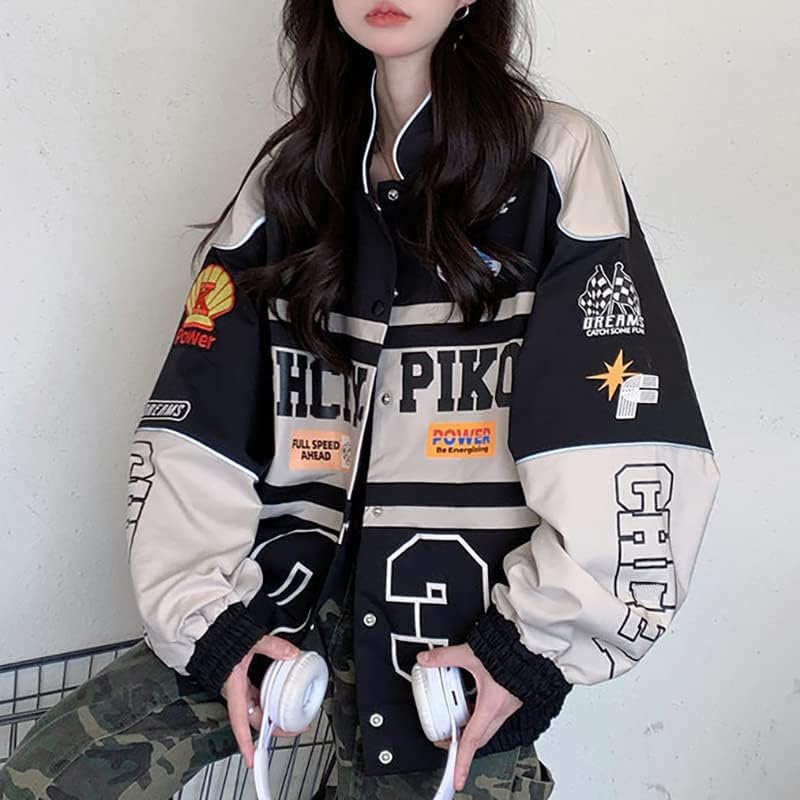 Varsity Jacket for Women Patchwork Long Sleeve Racing Bomber Letterman Jackets Color Block Y2k Vintage Streetwear - Image 2