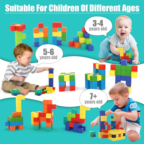 BananMelonBM 200 PCS Magnetic Blocks - Rainbow Magnetic Cubes Building Toys for Kids Ages 3-5 4-8, STEM Learning Preschool Educational Sensory Magnet Toys for Boys Girls
