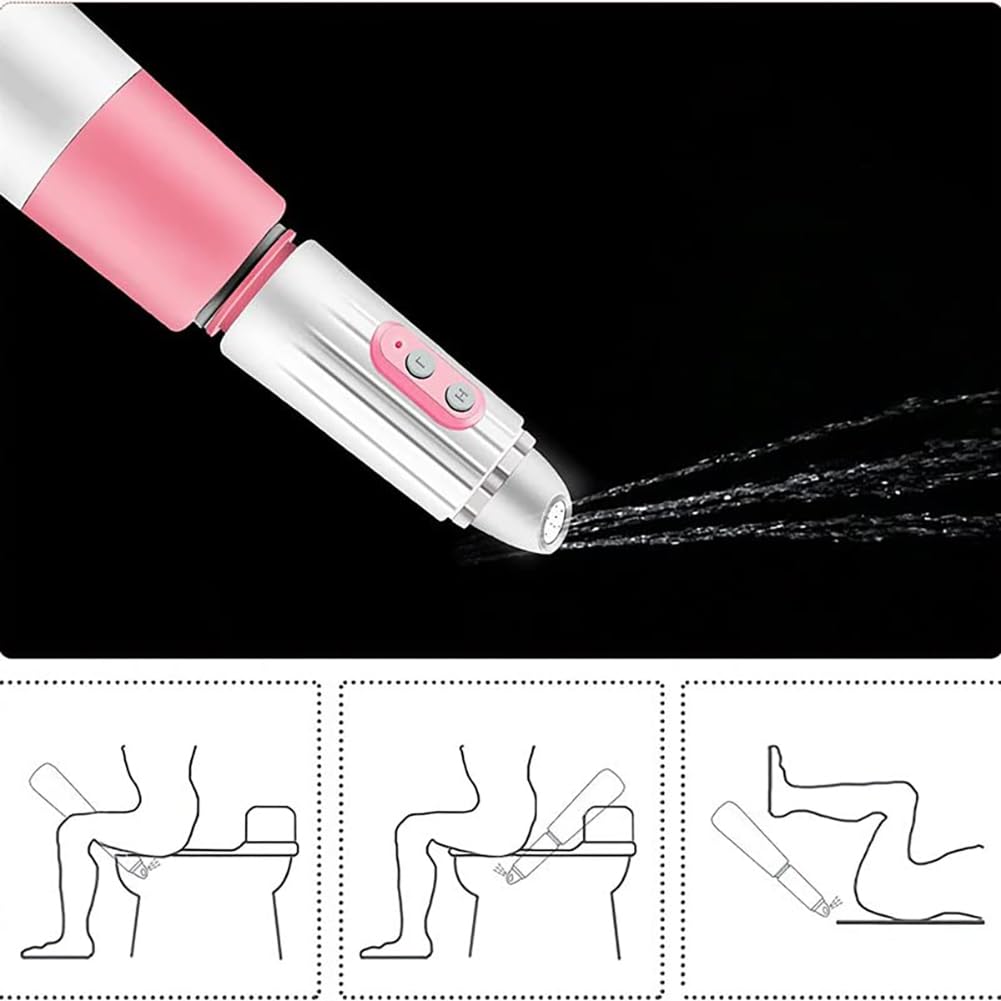 Przenośny bidet ręczny Bidet podróżny 2 Ciśnienie wody Akumulator Osobista rączka bidetowa z butelką i torbą 270 ml, wodoodporny IPX7 BEZ BPA pink