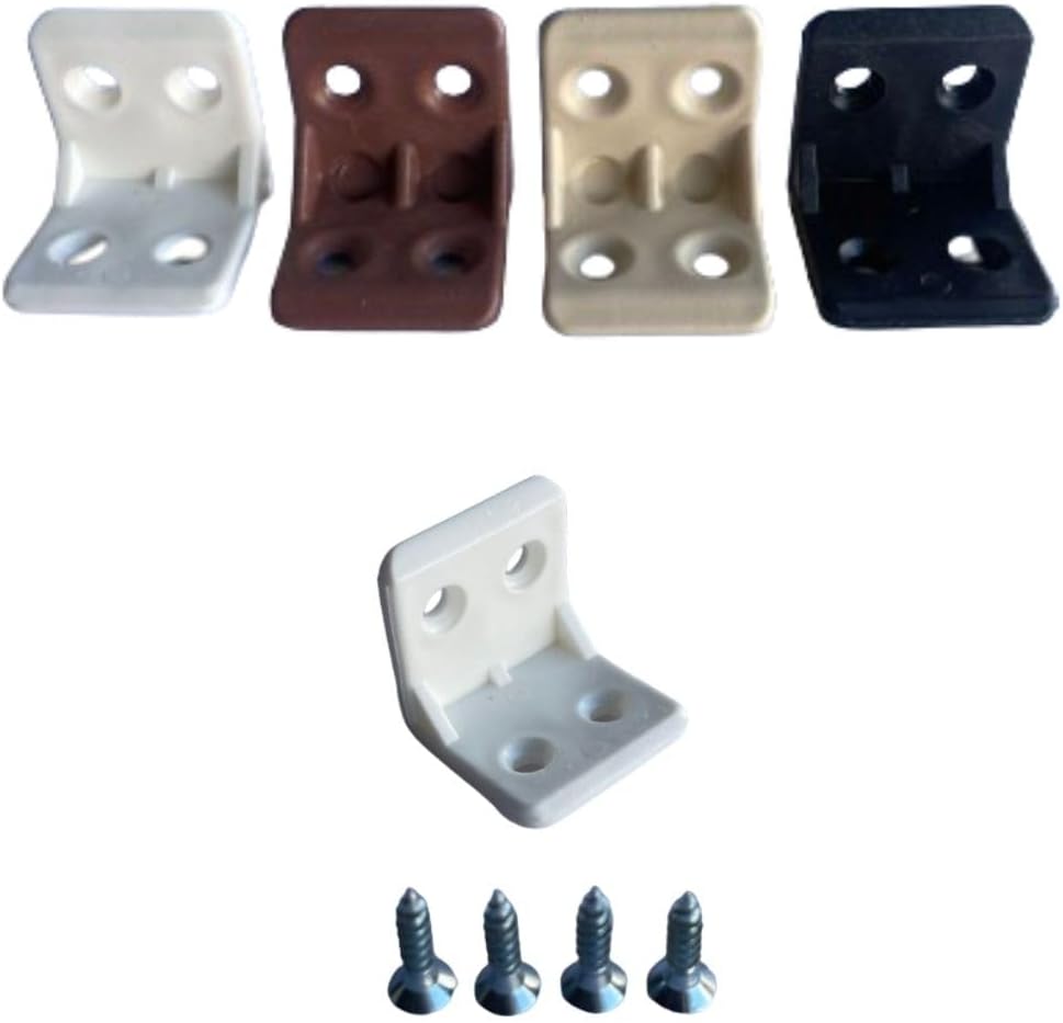 Plastic L Brackets for Braces Joint 90 Degree Angle Corner with Screws, 4 Hole Furniture Corner Small Braces for Drawers, Kitchen,Bathroom Cabinets, 10 Pieces Brackets with 40 PCs Screws (White-10PCs)