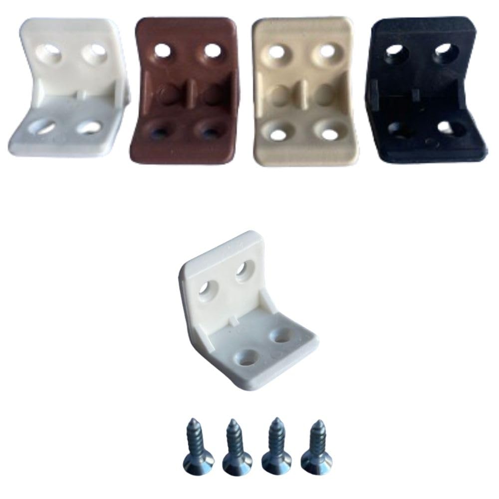 Plastic L Brackets for Braces Joint 90 Degree Angle Corner with Screws, 4 Hole Furniture Corner Small Braces for Drawers, Kitchen,Bathroom Cabinets, 10 Pieces Brackets with 40 PCs Screws (Cream-10PCs)