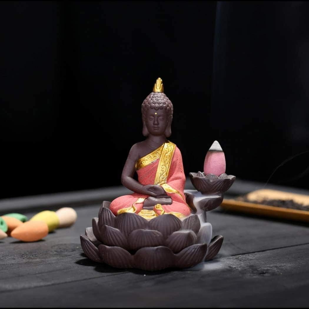 WLYX Buddha Backflow Incense Burner, Incense Burner Ceramic Backflow Incense Holder Incense Cones Burner Incense Stick Holder Home Decoration Handicraft Gift with 10 Free Cones