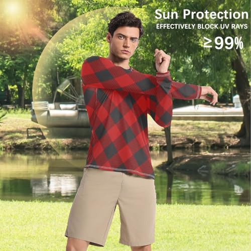 Merry Christmas Red Plaid Long Sleeves UPF 50+ Loose Crew Neck Elasticity Long Sleeve Sun Protection UPF 50+ Summer4
