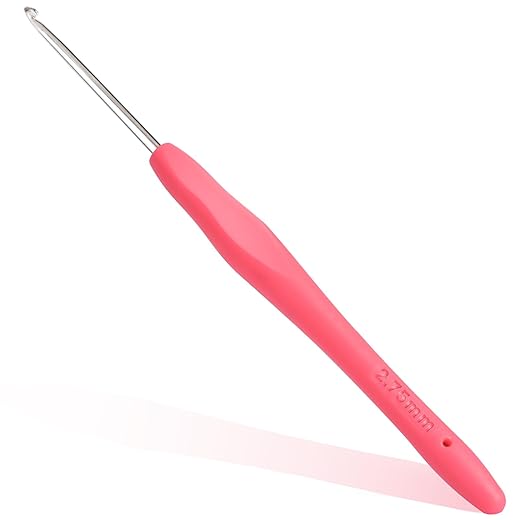 2.75mm Crochet Hook, Ergonomic Crochet Hooks with Soft Rubber Handle and Smooth Glide Head - Lightweight Aluminum Needles for Beginners, Arthritis, Yarn Projects, Long Crafting Sessions (2.75 mm)