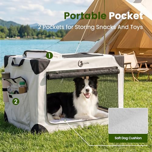Portable Collapsible Dog Crate for Large Dogs, 4 Mesh Doors & 2 Storage Bags, Indoor Outdoor Travel Dog Kennel, Grey, 36" x 25" x 25" - Image 5
