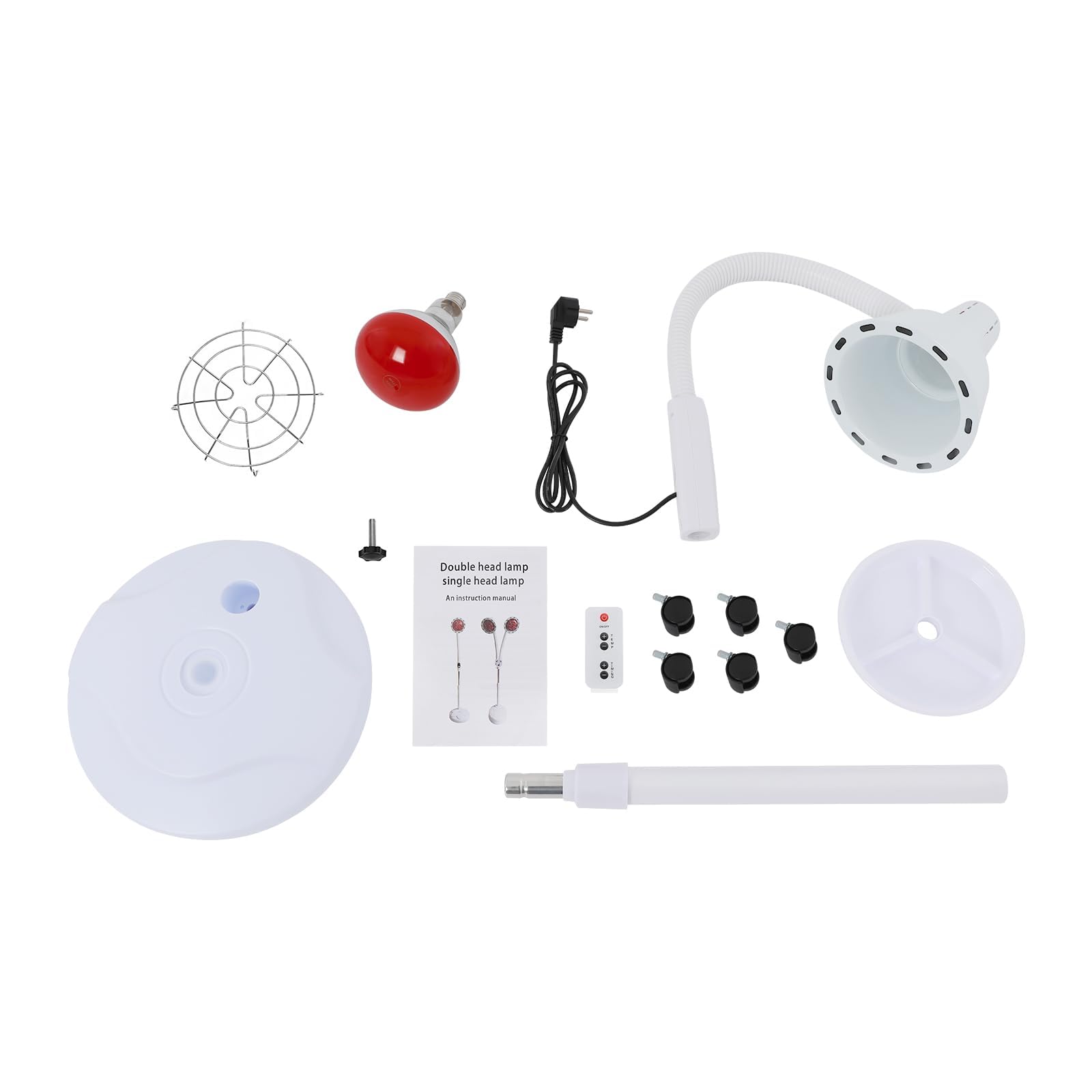 Lampada infrarossi riscaldante 275W con piedistallo regolabile e orientabile 360°, luce rossa terapia per rilassamento muscolare, circolazione e benessere della pelle, rosso