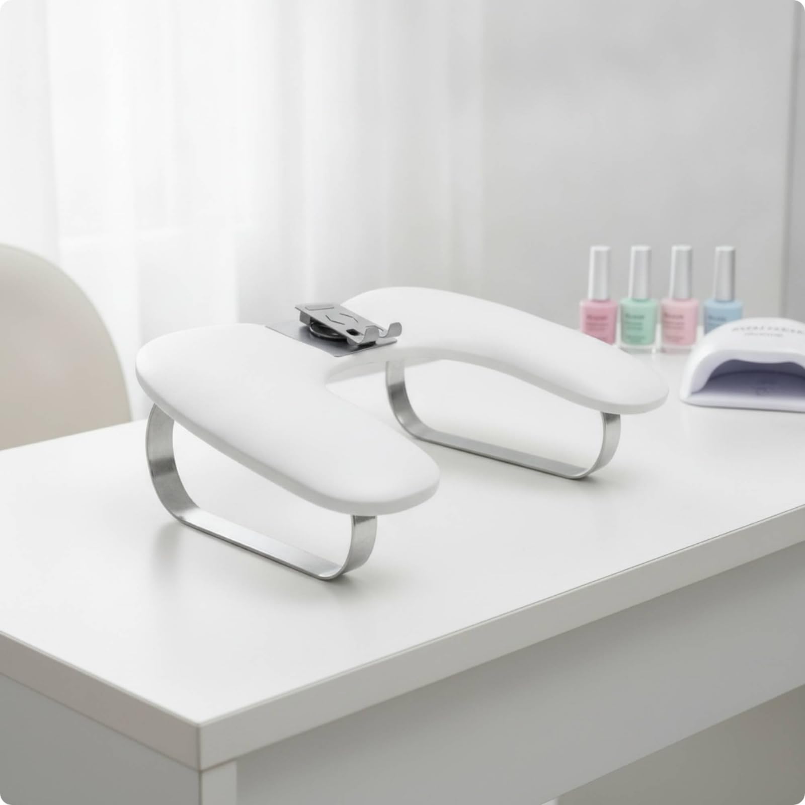 Amagogo Cojín para Salón de Uñas Reposabrazos Apoyamanos Soporte Manicura con Soporte Integrado para Móvil y Estructura Metálica Firme Superficie Acolchada de