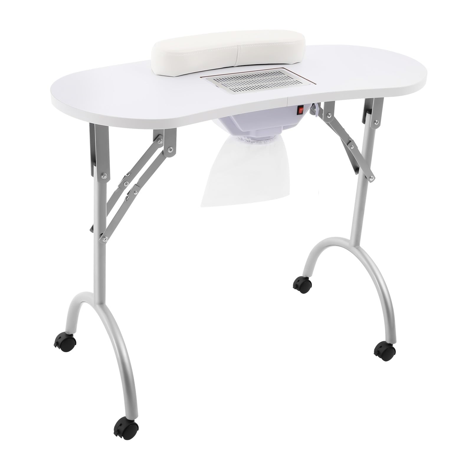 Tavolo per manicure da 5,5 W, 100 CFM, pieghevole, 90 x 40 x 72,5 cm, con aspirapolvere per unghie e 4 ruote universali, per uso domestico e saloni di manicure