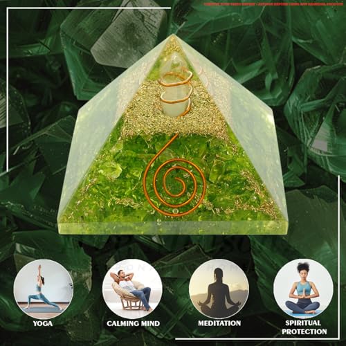 Image of Peridot Crystal Pyramid | 2 Inch | Positive Energy Generator | Reiki Healing Stone Pyramid | Meditation Energy Tool | Vastu Remedy | Home & Office Decorative Gift