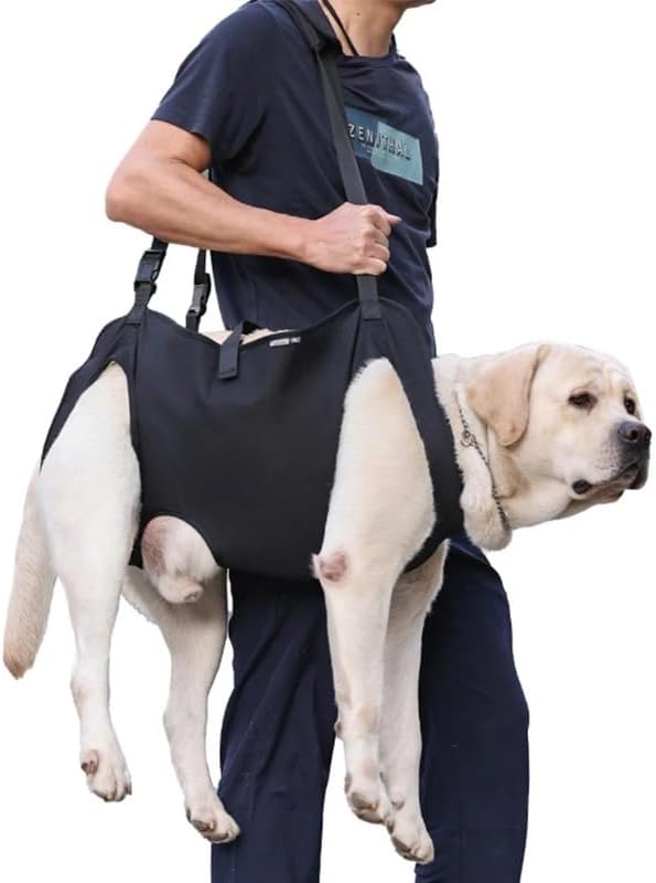 Dog Sling Carrier Dog Carry Sling Pet Legs Support & Rehabilitation Dog Lift Harness for Up and Down Stairs Arthritis (M,Black)