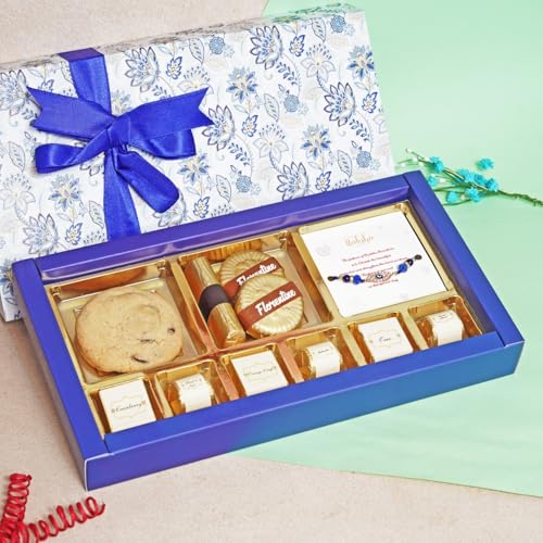 Image of Velvet Fine Chocolates Sibling's Delight Box | Handmade Chocolates for Rakshabandhan | Assorted Chocolates & Evil Eye Rakhi Combo | Perfect Sibling Bonding Gift | Pack of 1
