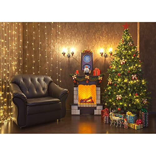 Fondos de Navidad Chimenea Árbol Invierno Interior Retrato de bebé Fondo de fotografía para Estudio fotográfico Photophone Tela A21 7x5ft/2.1x1.5m