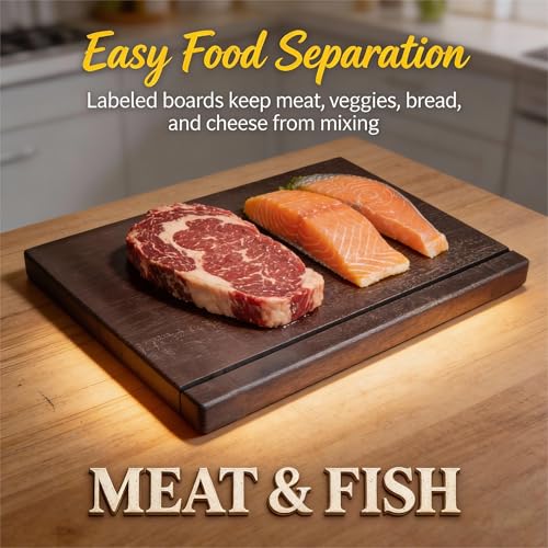 Juego de 3 Tablas de Cortar con Forma de Libro y Soporte de Madera, para Preparación de Queso, Pan, Carnes y Verduras, Ideal como Regalo para Inauguración de Hogar miniatura 6