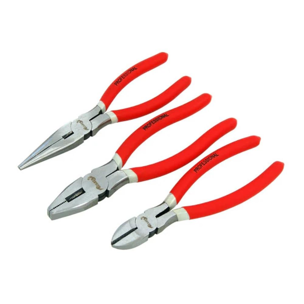 Neilsen Black Ct0961 3Pc Pliers Set 8In 200Mm Combination Long Nose Side Cutter Pliers 3 Piece Set