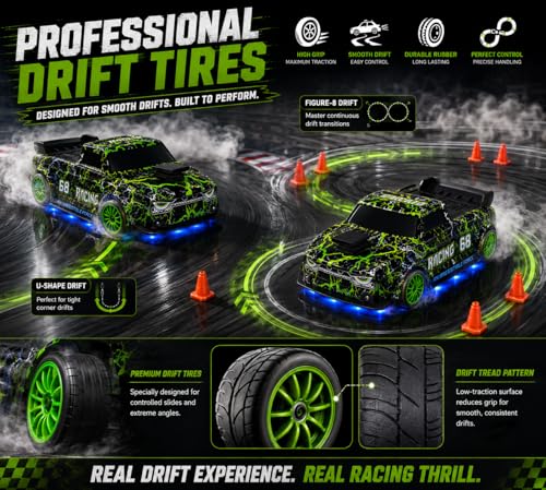 Image of Remote Control Sports Car, Green Racing Drift Car | Off-Road SUV Toy, High Speed RC Racing, Wireless Remote, Realistic Lights, Gift for Boys Girls