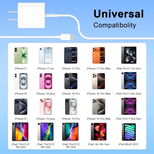 Image of iPhone 17 Fast Charger Block,[Apple MFi Certified] 2Pack 40W USB C Wall Charger Plug with 10FT USB C to C Charging Cord for iPhone 17 /17Air /17Pro Max /16 Pro Max /16Pro /15 ProMax-Home /Travel Essential