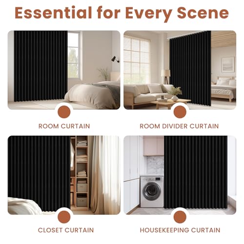 Image of AJAZZ Blackout Accordion Door Curtain 1 Panel 98 inchx78 inch Black - Magnetic Folding Room Divider, No-Drill Sliding Patio Closet