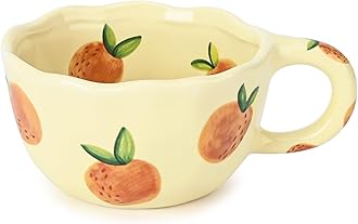 Koythin Ceramic Coffee Mug, Cute Floral Fruit Cup, Couple Mugs 8.5 oz/250 ml for Latte Tea Milk, Suitable for Mom on Mother's Day (Vitality Orange)