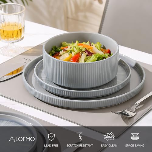 Image of Dinnerware Sets, Ceramic Plates and Bowls Set 18 Piece Dinnerware for 6 Chip Resistant Stoneware with Advanced Inkjet Printing Technology, Dishwasher and Microwave Safe-Smoky Blue