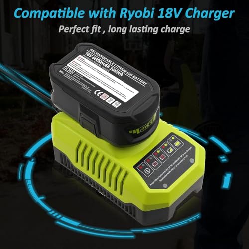 Image of Reoben 6.0Ah Replacement for Ryobi 18V Battery Compatible with Ryobi 18V Lithium Battery P102 P103 P104 P105 P107 P108 P109 P190 P122 for 18 Volt Cordless Power Tools 2 Packs (Green-2P)