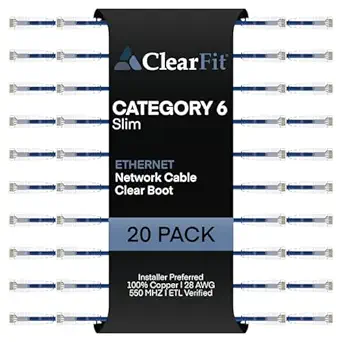 ClearFit Slim 20 Pack - 14 Feet Cat6 Slim 28AWG Ethernet Patch Cable, Network Cable, Clear Boot, Cat 6 Internet Cable, Cat6 Cable, Data Center Rated Patch Cable, Blue,14ft, by UNC Group