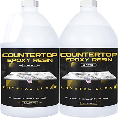 Epoxy Resin for Countertop - 1 Gallon Kit - UV Resistant Crystal Clear Epoxy Resin Kit - 1:1 Ratio for Clear Coating Wood, Tabletop, Bartop, Art (0.5 Gallon + 0.5 Gallon)