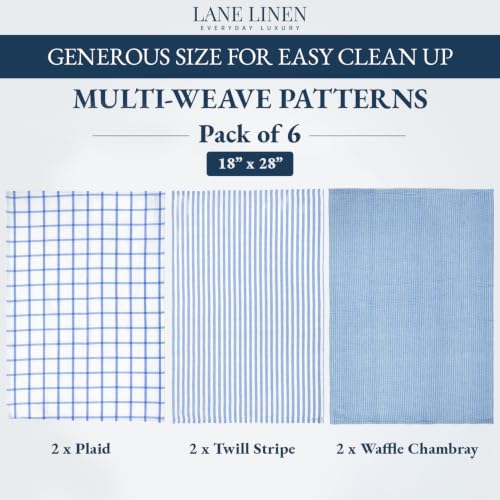 Image of LANE LINEN 100% Cotton Kitchen Towels for Cleaning 6PC - Indigo
