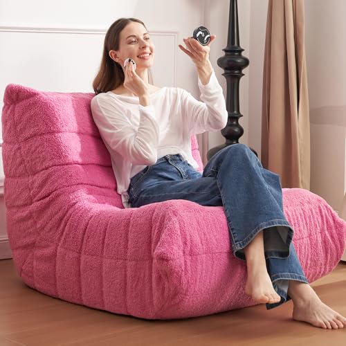 Image of Bean Bag Chair Big Sofa Beanbag Chair for Adults Fireside Chair Bean Bag Lounger with Memory Foam Filled for Home,Apartment or Gaming Venue(DarkPink Teddy)