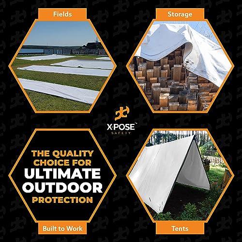 Image of Heavy Duty White Poly Tarp 5' X 7' - Multipurpose Protective Cover - Durable, Waterproof, Weather Proof, Rip and Tear Resistant - Extra Thick 12 Mil Polyethylene - by Xpose Safety