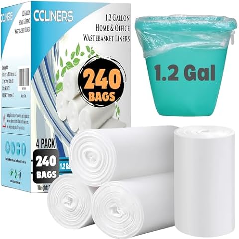 Small Trash Bags CCLINERS 1.2 Gallon 240 Small Clear Garbage Bags Mini Bathroom 1 Gallon Trash Bags, 240 Count Cover