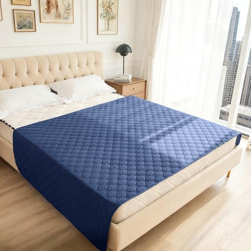 Image of gogobunny 100% Double Sided Waterproof Dog Blanket Soft Pet Bed Cover Reversible Protect Furniture Couch Sofa Car for Puppy Large Dog Cat (Dark Navy /Light Navy, 82x82 Inch (Pack of 1))