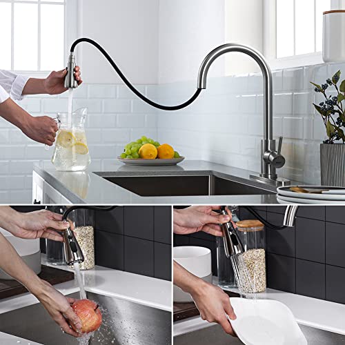 Ibergrif Kitchen Faucet With Pull Down Sprayer, Kitchen Sink Faucet Of High Arc Single Handle, Brushed Nickel Stainless Steel Kitchen Faucet With Sprayer 360° Swivel Pull Out #TOP4