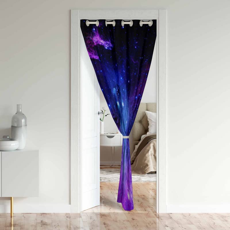 Loussiesd Galaxy Doorway Curtains Privacy Outer Space Nebula Closet Door Curtain for Bedroom Purple Blue Universe 30%-50% Blackout Door Cover Curtains Window Curtain Drape 1 Panel 106x203cm - Image 2