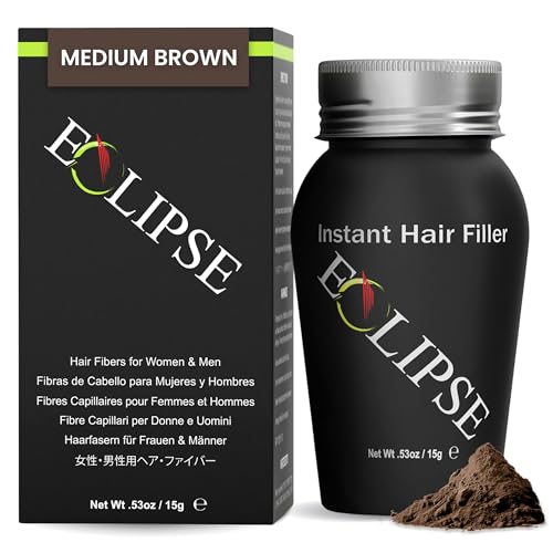 ECLIPSE Hair Fibers Medium Brown for Thinning Hair for Women & Men to Conceal Hair Loss in 15 Seconds - 100% Undetectable Hair Building Fibers, 15g