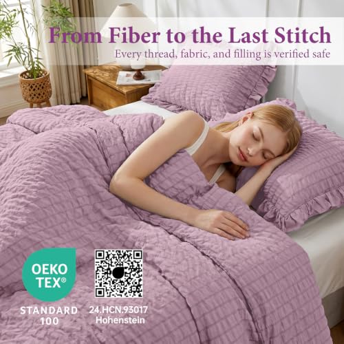 Image of JOLLYVOGUE Dusty Purple King Comforter Set,3pcs Seersucker Comforters King