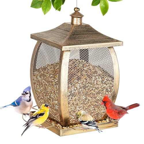 Bird Feeder for Outdoor, Heavy Duty Metal Wild Bird Feeders for Outside Hanging, 5Lbs Extra Large Capacity Retro Lamp Shape Birdfeeder for Garden Yard Outside Backyard, Easy Fill